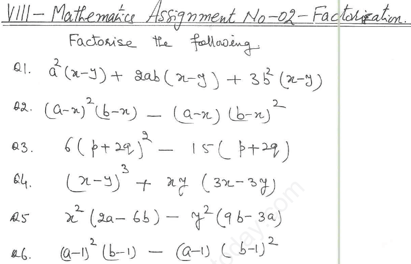 CBSE Class 8 Mathematics Factorisation Assignment Set G